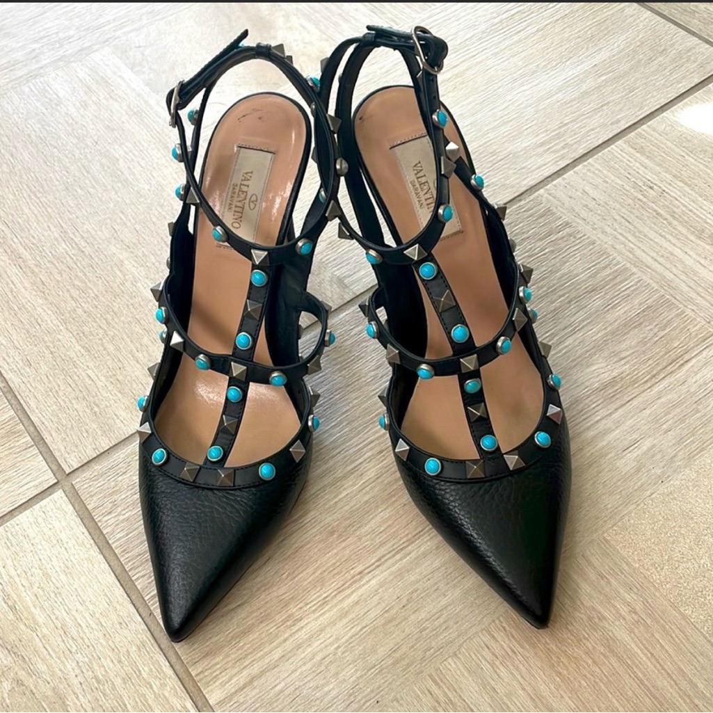 Valentino Black And Blue Strappy Heels